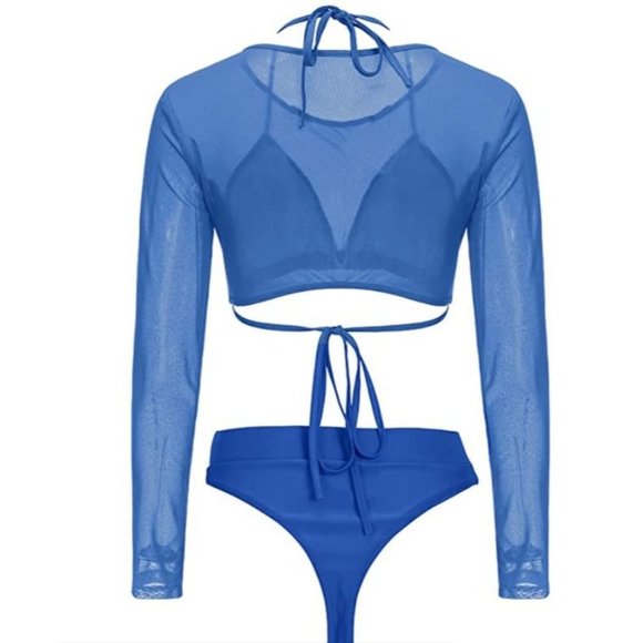 Meyeeka Womens Sexy High Waist Rash Guard Swimwear Long Sleeve 3PCS Swimsuit - Picture 2 of 7